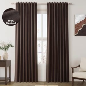 Nanspring Coffee Linen Blackout Curtains 84 Inches Long Back Tab Burlap Flax Bedroom Blackout Curtains 2 Panel Sets Rustic Farmhouse Full Light Blocking Thermal Insulated Curtain 84 Inch Length
