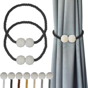 Magnetic Curtain Tiebacks Black 2pcs, Curtain Tiebacks Buckles Holdbacks Holders Hooks Clip for Home Bedroom Office Decorative Curtain