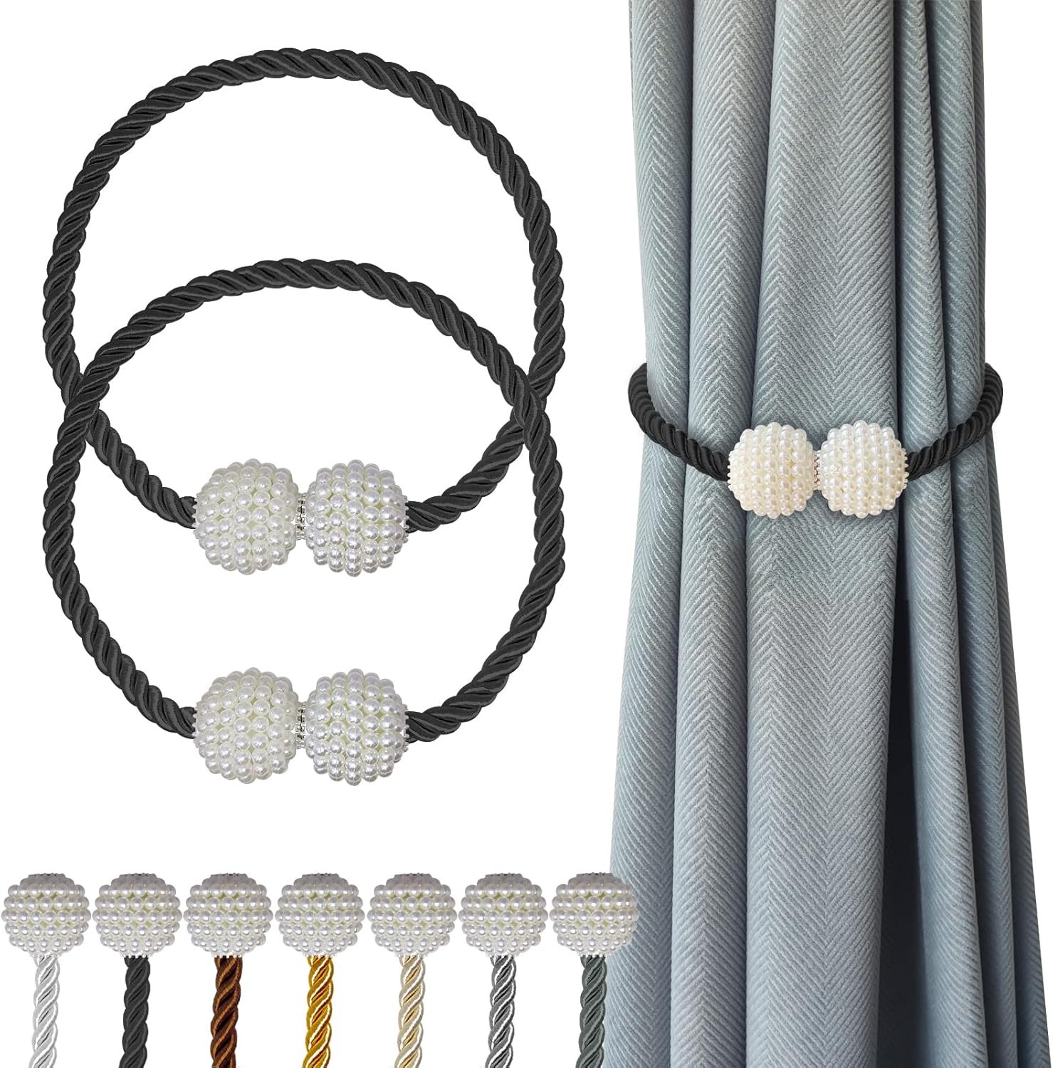 Magnetic Curtain Tiebacks Black 2pcs, Curtain Tiebacks Buckles Holdbacks Holders Hooks Clip for Home Bedroom Office Decorative Curtain