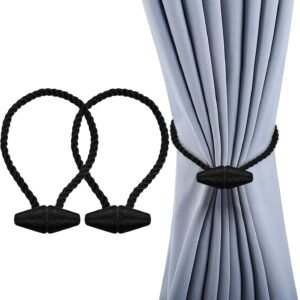 Magnetic Curtain Tiebacks Black 2pcs, Curtain Tiebacks Buckles Holdbacks Holders Hooks Clip for Home Bedroom Office Decorative Curtain