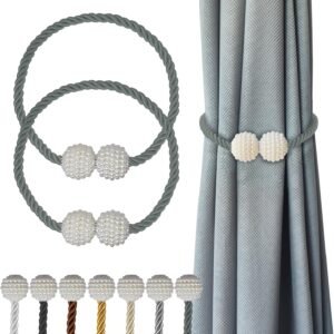 Magnetic Curtain Tiebacks Gray Blue 2pcs, Curtain Tiebacks Buckles Holdbacks Holders Hooks Clip for Home Bedroom Office Decorative Curtain