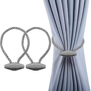 Magnetic Curtain Tiebacks Grey 2pcs, Curtain Tiebacks Buckles Holdbacks Holders Hooks Clip for Home Bedroom Office Decorative Curtain