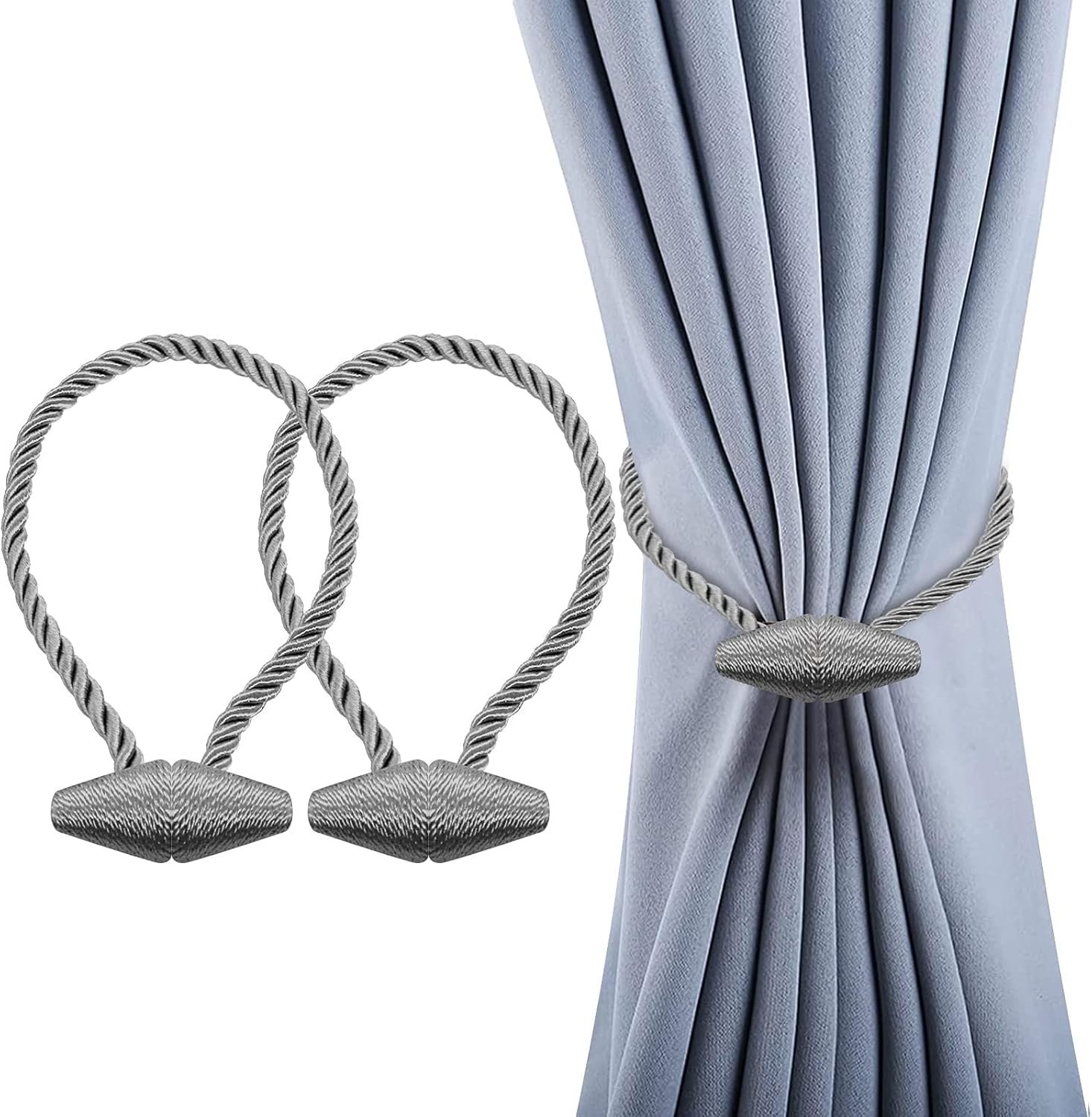 Magnetic Curtain Tiebacks Grey 2pcs, Curtain Tiebacks Buckles Holdbacks Holders Hooks Clip for Home Bedroom Office Decorative Curtain