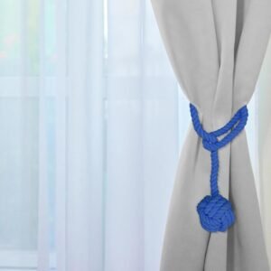 Curtain Tiebacks, 2 Packs Curtain Rope Tieback, Heavy Duty Curtain Tie Backs for Curtains, Indoor Outdoor Curtain Tiebacks, Handmade Rural Decorative Tie Knot Curtain Holdbacks (Blue)