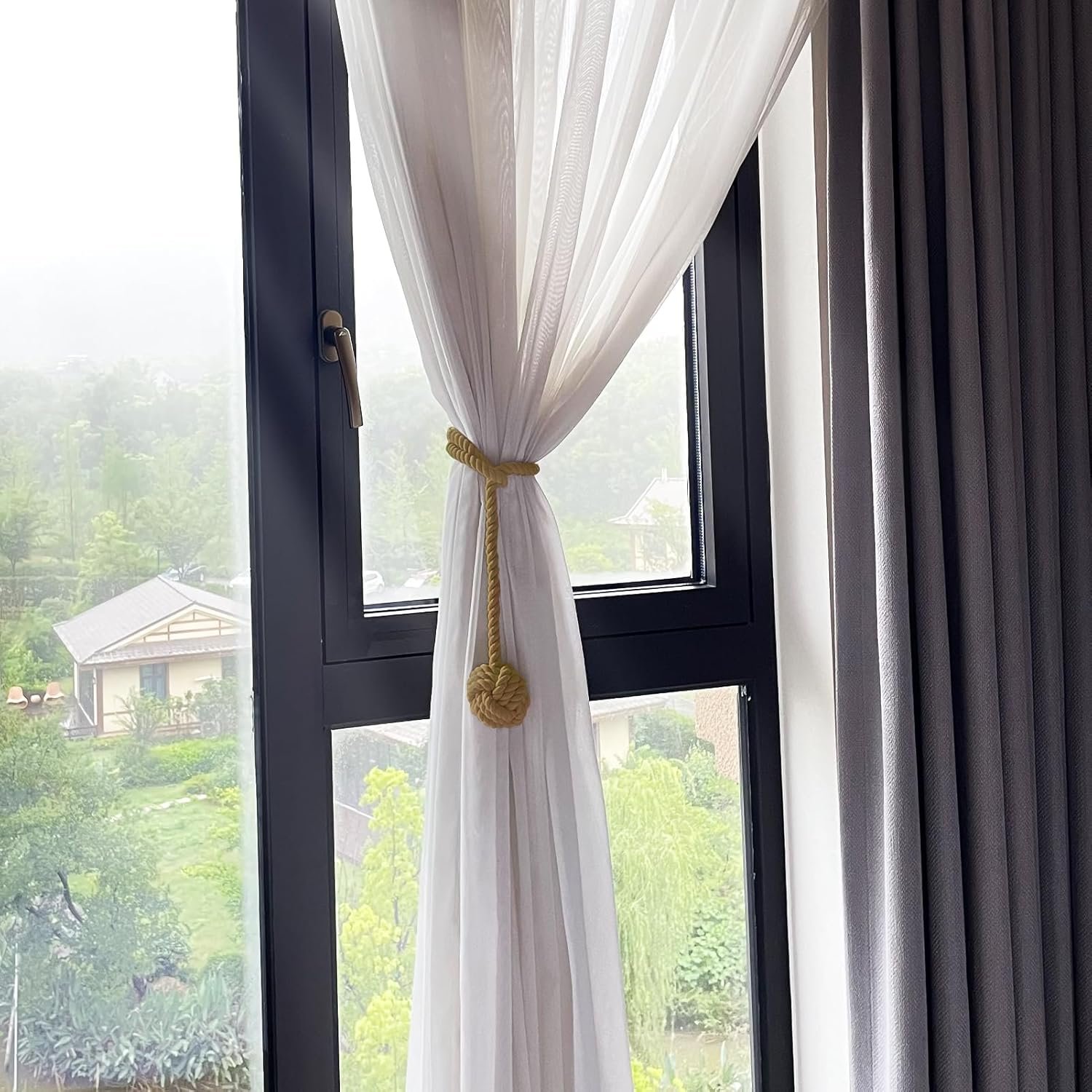 Curtain Tiebacks, 2 Packs Curtain Rope Tieback, Heavy Duty Curtain Tie Backs for Curtains, Indoor Outdoor Curtain Tiebacks, Handmade Rural Decorative Tie Knot Curtain Holdbacks (Coffee)