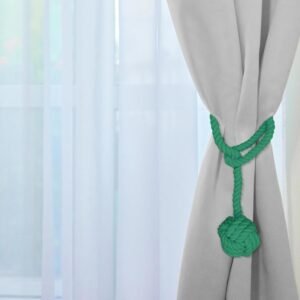 Curtain Tiebacks, 2 Packs Heavy Duty Tiebacks, Indoor/Outdoor Decorative Tie Knot Curtain Holdbacks (Green)