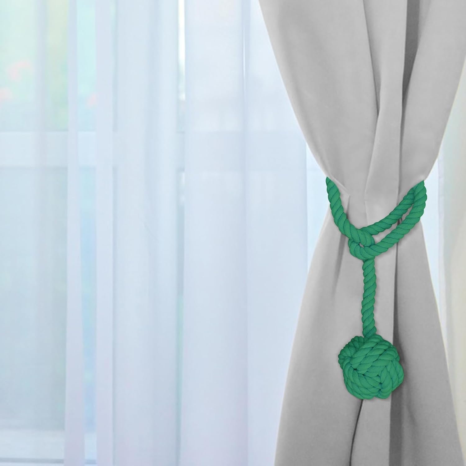 Curtain Tiebacks, 2 Packs Heavy Duty Tiebacks, Indoor/Outdoor Decorative Tie Knot Curtain Holdbacks (Green)