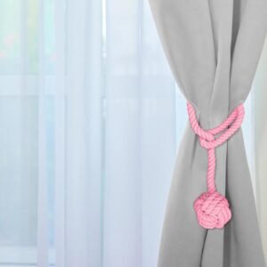 Curtain Tiebacks, 2 Packs Curtain Rope Tieback, Heavy Duty Curtain Tie Backs for Curtains, Indoor Outdoor Curtain Tiebacks, Handmade Rural Decorative Tie Knot Curtain Holdbacks (Pink)