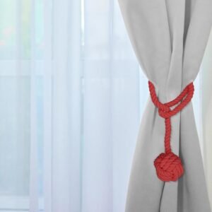 Curtain Tiebacks, 2 Packs Curtain Rope Tieback, Heavy Duty Curtain Tie Backs for Curtains, Indoor Outdoor Curtain Tiebacks, Handmade Rural Decorative Tie Knot Curtain Holdbacks (RED)