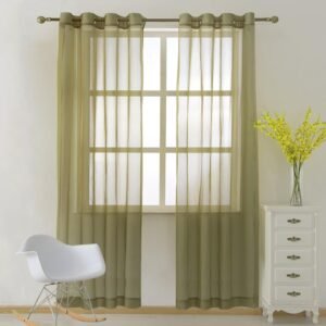 Sheer Window Curtains Green for Boy's Room, Ring Top Voile Textured Window Treatment Vertical Panels for Wedding/Bedroom/Living Room, Green, W54 x L84, 2 Panels