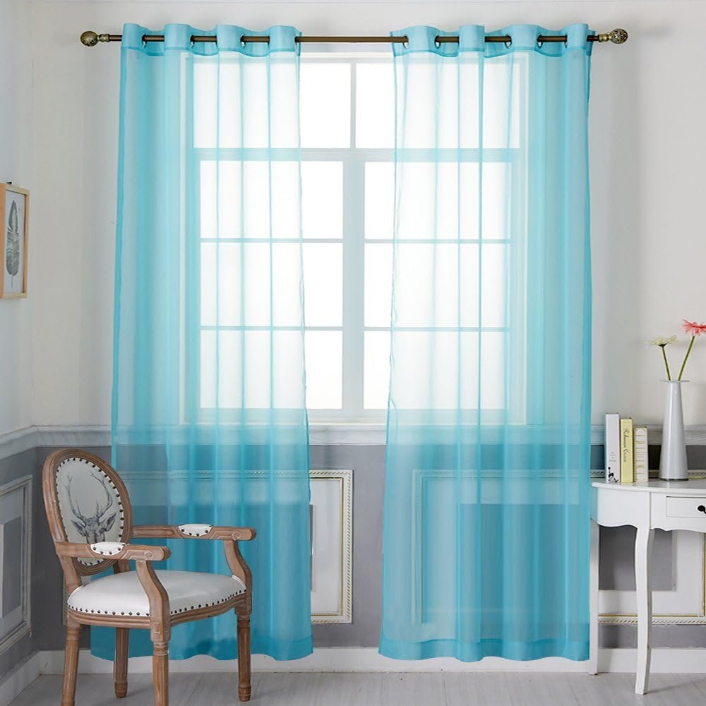 Sheer Curtains for Bedroom Windows 84 inch Length, Grommet Casual Voile Sheer with Light Filter Window Treatments for Nursery/Living Room, Baby Blue, Set of 2, 54" Wide - Image 2