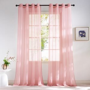 Voile Sheer Baby Pink Curtains for Girls Room, Grommet Light Filtering Sheer Window Treatments Airy & Elegant for Nursery/Bedroom, 2 Panels, W54 x L84