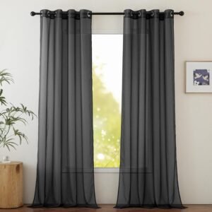 Sheer Window Curtain 84" - Ring Top Window Treatments Home Decorations Voile Panels Drapes with for Living Room/Patio Door (54 Inches Wide, Black, 2 Panels)