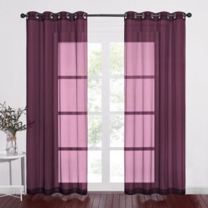 Voile Red Sheer Curtains 84 Inches Long, Grommet Airy & Lightweight Window Draperies Translucent Elegant Panels for Living Room/Bedroom, Burgundy Red, W54 x L84, Set of 2
