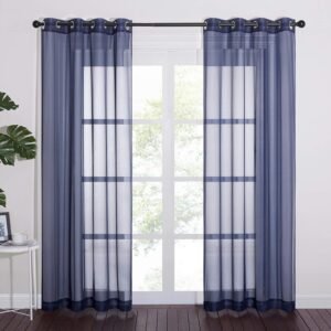Sheer Curtains for Living - Long Voile Window Drapes Panels 84" for Patio/Boy Room/Master Bedroom/Sliding Door (54" W, Dark Blue, Set of 2)