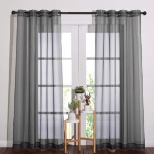 Sheer Curtains 84 Inches - Long Grommet Elegant Light Filter Sheer Voile Drapes Panels Room Decor for Bathroom/Living Room (54" Wide, Dark Grey, 2 Panels)