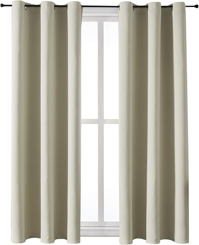 Grommet Room Darkening Curtains for Bedroom and Living Room - 2 Panels Set Thermal Insulated Blackout Curtains (Beige, 42W x 63L)