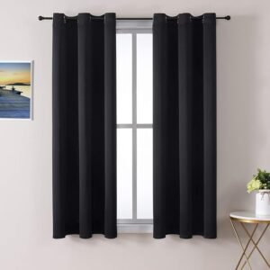 Grommet Blackout Curtains for Bedroom and Living Room - 2 Panels Set Thermal Insulated Room Darkening Curtains (Black, 42 x 63 Inch)