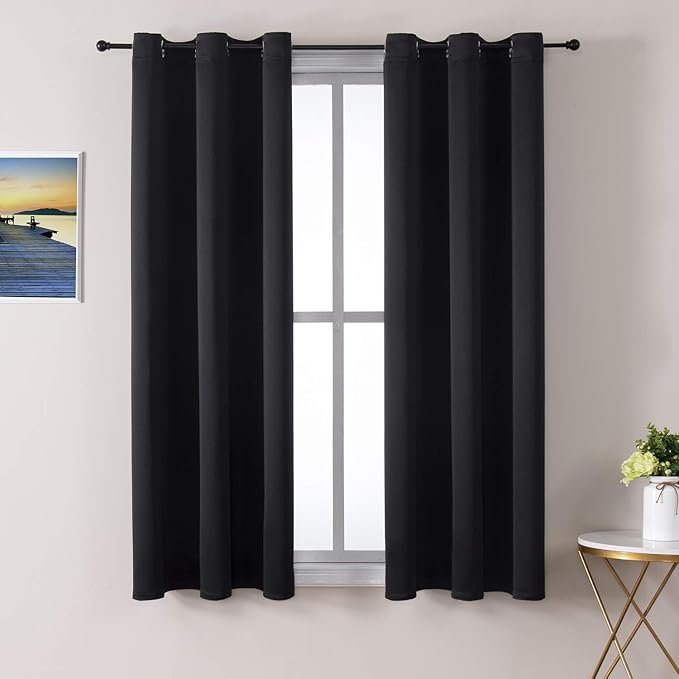 Grommet Blackout Curtains for Bedroom and Living Room - 2 Panels Set Thermal Insulated Room Darkening Curtains (Black, 42 x 63 Inch)