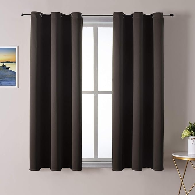 Grommet Blackout Curtains for Bedroom and Living Room - 2 Panels Set Thermal Insulated Room Darkening Curtains (Brown, 42W x 63L)