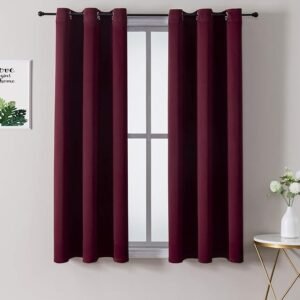 Grommet Blackout Curtains for Bedroom and Living Room - 2 Panels Set Thermal Insulated Room Darkening Curtains (Burgundy Red, 42W x 63L)