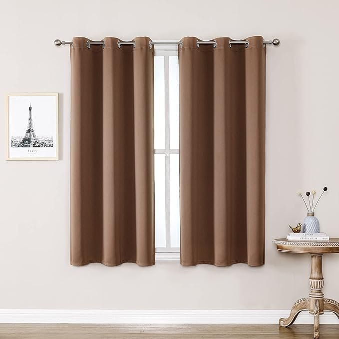 Grommet Room Darkening Curtains for Bedroom and Living Room - 2 Panels Set Thermal Insulated Blackout Curtains (Cappuccino, 42W x 63L)
