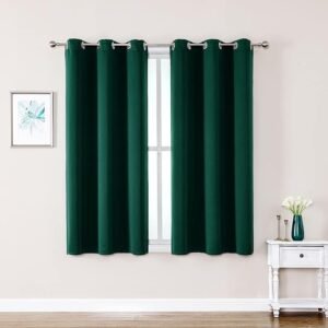 Grommet Blackout Curtains for Bedroom and Living Room - 2 Panels Set Thermal Insulated Room Darkening Curtains (Forest Green, 42W x 63L)
