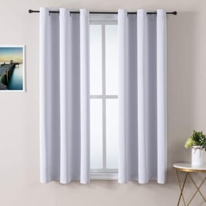 Grommet Room Darkening Curtains for Bedroom and Living Room - 2 Panels Set Thermal Insulated Blackout Curtains (Greyish White, 42W x 63L)