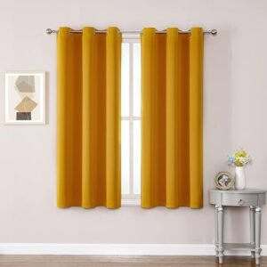 Grommet Room Darkening Curtains for Bedroom and Living Room - 2 Panels Set Thermal Insulated Blackout Curtains (Mustard Yellow, 42W x 63L)