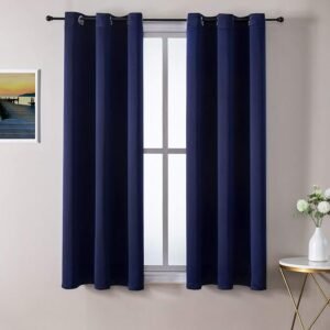 Grommet Blackout Curtains for Bedroom and Living Room - 2 Panels Set Thermal Insulated Room Darkening Curtains (Navy Blue, 42W x 63L)