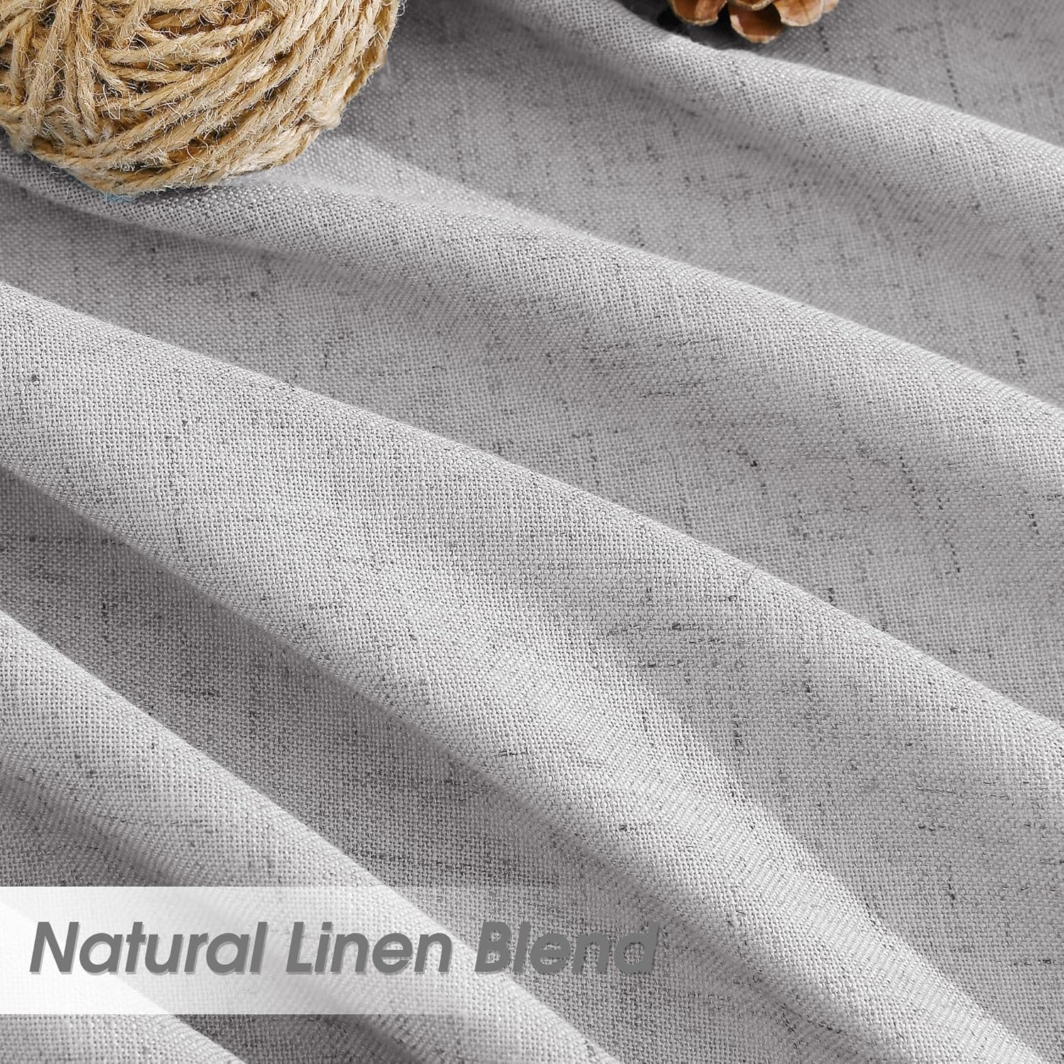 Nanspring Natural Gery Linen Curtains 96 Inches Long for Living Room 2 Panels Back Tab Hook Belt Elegant Modern Farmhouse Soft Linen Draperies Privacy Sheer Curtains for Bedroom Dining Room 52x96 - Image 2