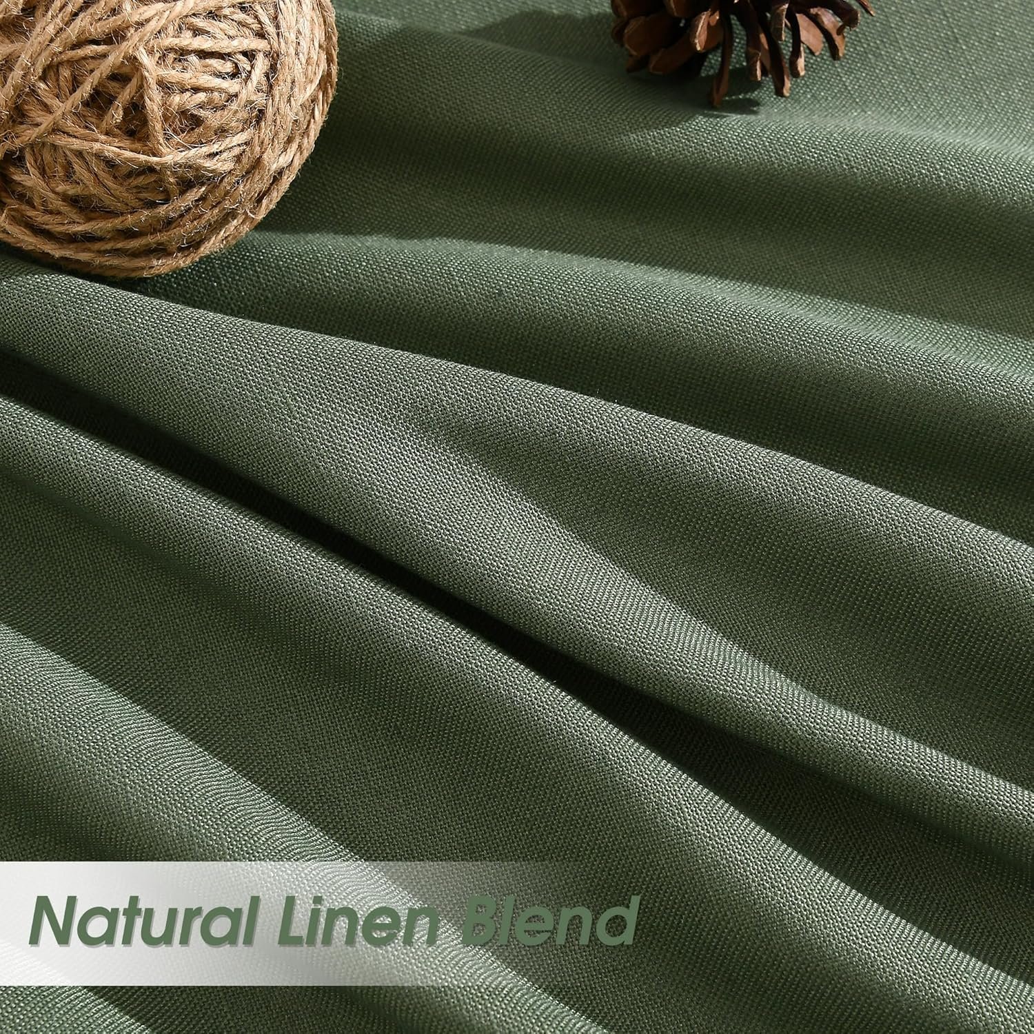 Nanspring Olive Green Linen Curtains 96 Inches Long for Living Room 2 Panels Back Tab Hook Belt Elegant Modern Farmhouse Soft Linen Draperies Privacy Sheer Curtains for Bedroom Dining Room 52x96 - Image 2