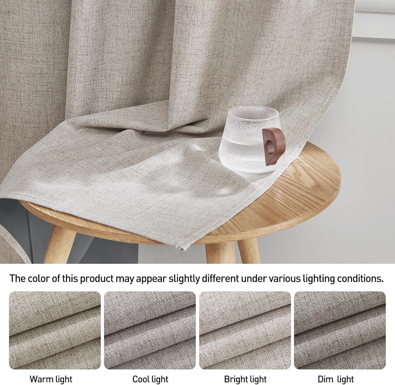 100% Blackout Curtains for Bedroom, Natural Linen Beige Curtains 84 inches Long Solid Thermal Insulated Farmhouse Drapes for Living Room Sliding Glass Door Nursery, W52xL84, 2 Panels - Image 2