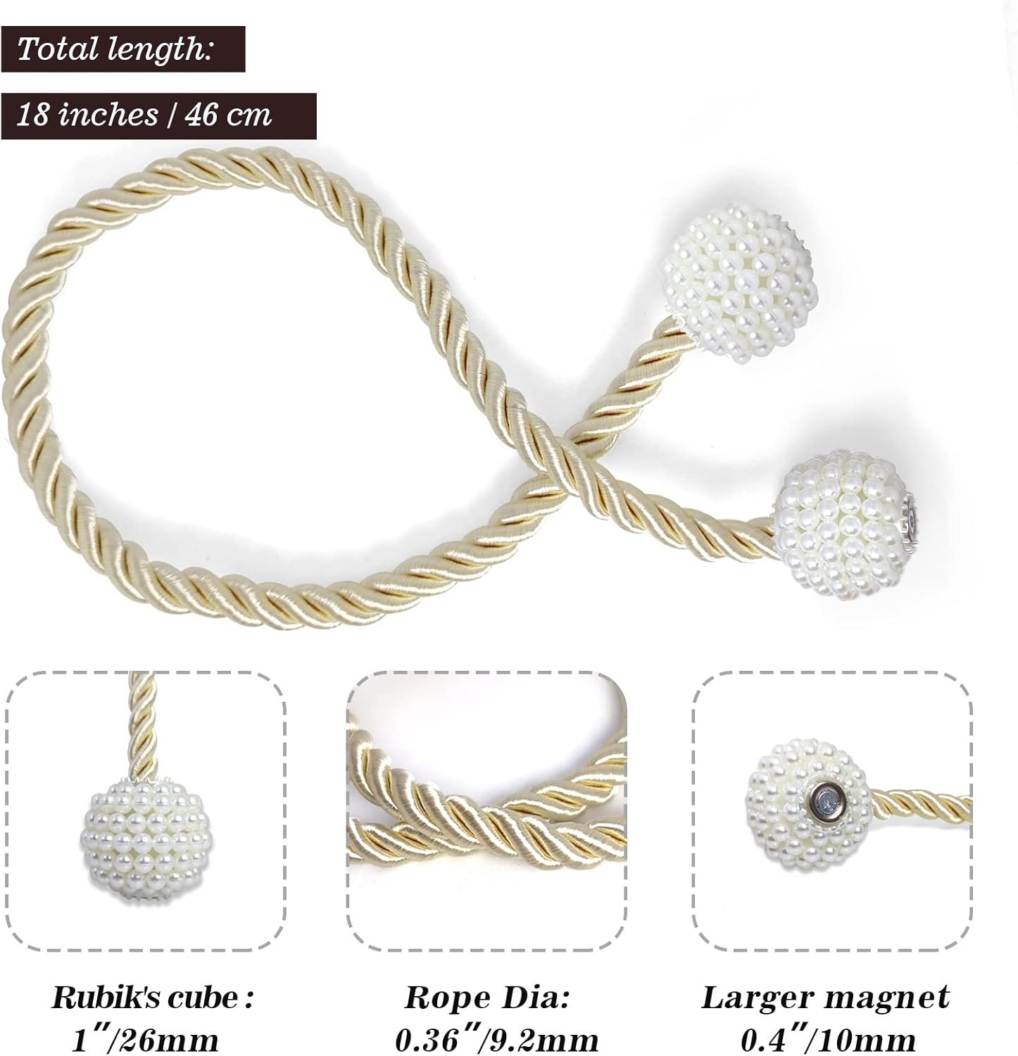 Hion Magnetic Curtain Tiebacks Beige 2pcs, Curtain Tiebacks Buckles Holdbacks Holders Hooks Clip for Home Bedroom Office Decorative Curtain - Image 2