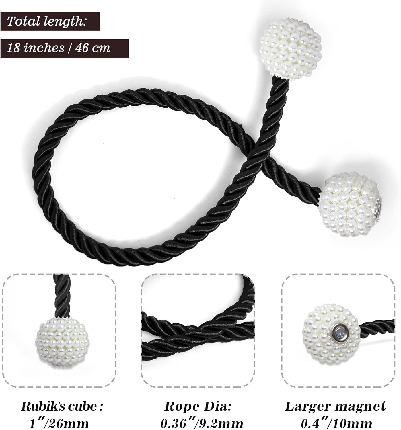 Magnetic Curtain Tiebacks Black 2pcs, Curtain Tiebacks Buckles Holdbacks Holders Hooks Clip for Home Bedroom Office Decorative Curtain - Image 2