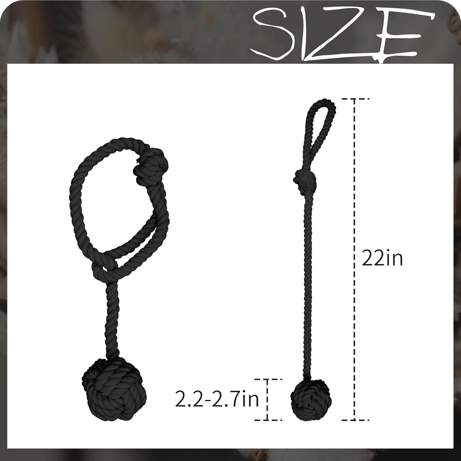 Curtain Tiebacks, 2 Packs Curtain Rope Tieback, Heavy Duty Curtain Tie Backs for Curtains, Indoor Outdoor Curtain Tiebacks, Handmade Rural Decorative Tie Knot Curtain Holdbacks (Black) - Image 2