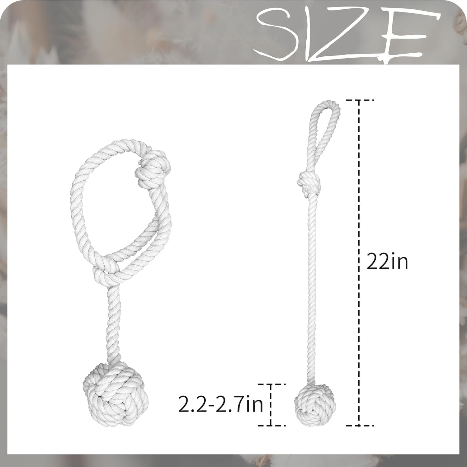 Curtain Tiebacks, 2 Packs Curtain Rope Tieback, Heavy Duty Curtain Tie Backs for Curtains, Indoor Outdoor Curtain Tiebacks, Handmade Rural Decorative Tie Knot Curtain Holdbacks (White) - Image 2