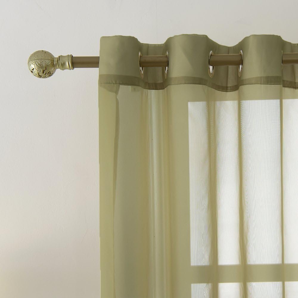 Sheer Window Curtains Green for Boy's Room, Ring Top Voile Textured Window Treatment Vertical Panels for Wedding/Bedroom/Living Room, Green, W54 x L84, 2 Panels - Image 2