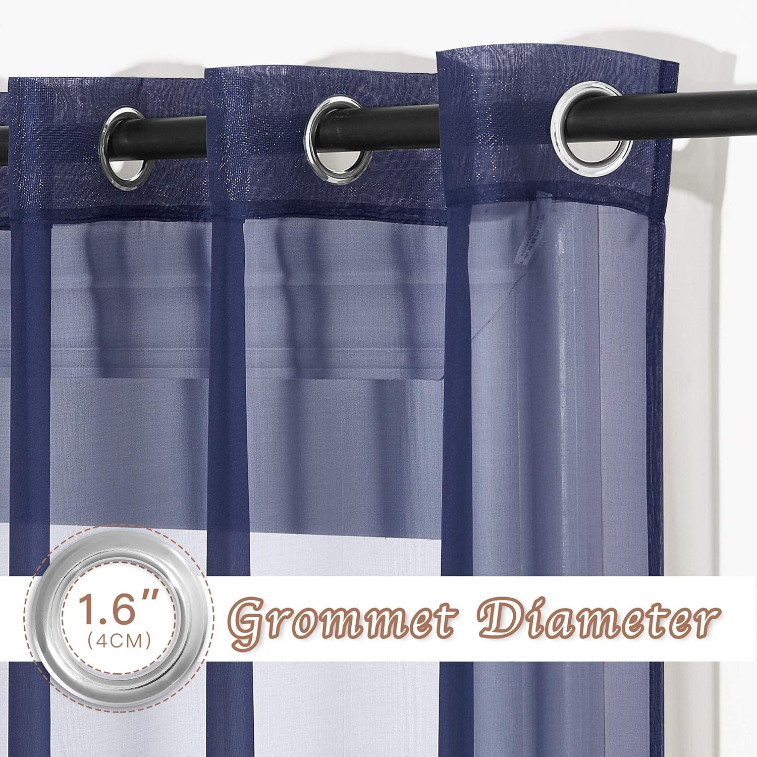 Sheer Curtains for Living - Long Voile Window Drapes Panels 84" for Patio/Boy Room/Master Bedroom/Sliding Door (54" W, Dark Blue, Set of 2) - Image 2