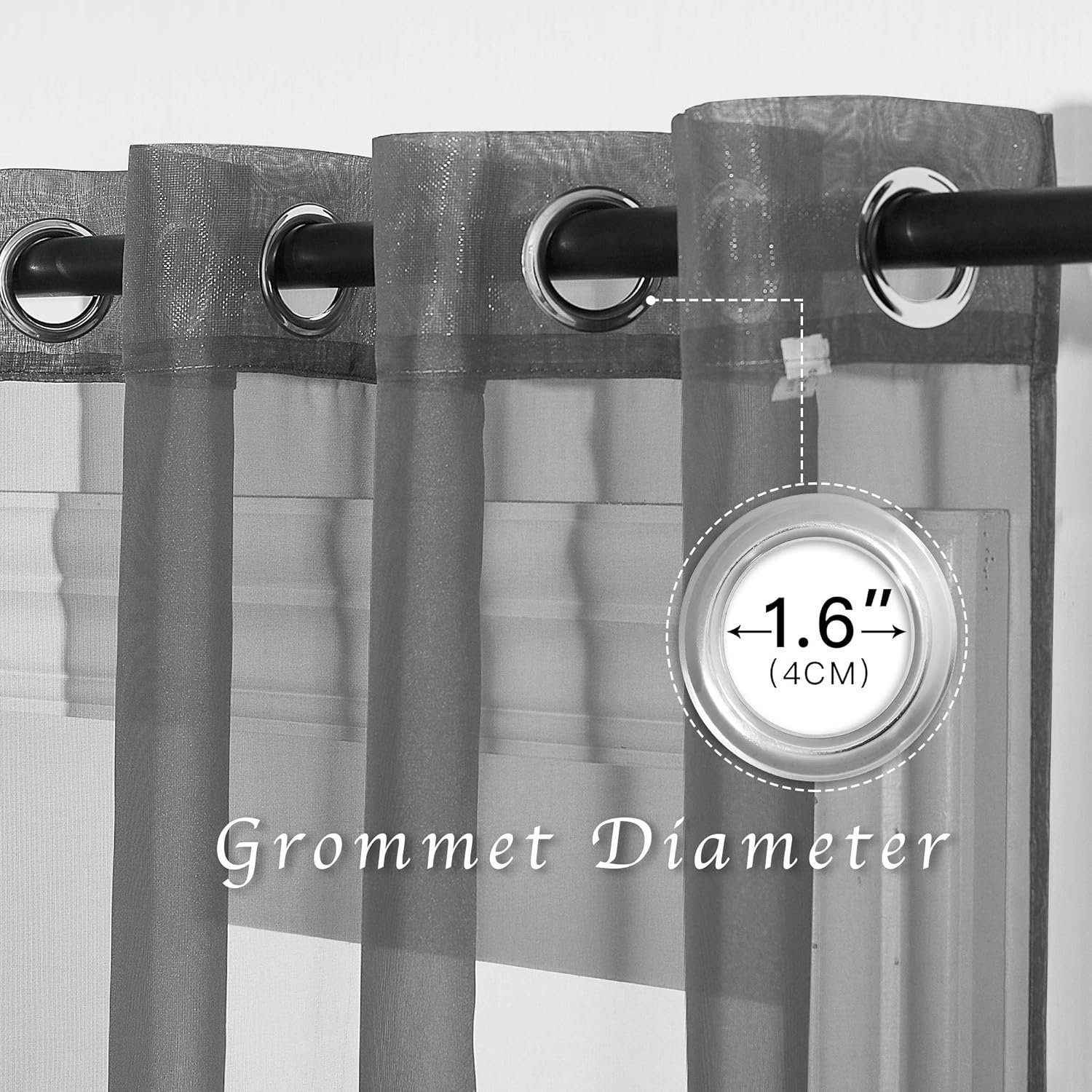 Sheer Curtains 84 Inches - Long Grommet Elegant Light Filter Sheer Voile Drapes Panels Room Decor for Bathroom/Living Room (54" Wide, Dark Grey, 2 Panels) - Image 2