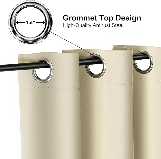 Grommet Room Darkening Curtains for Bedroom and Living Room - 2 Panels Set Thermal Insulated Blackout Curtains (Beige, 42W x 63L) - Image 3