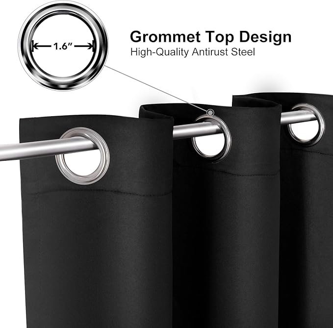 Grommet Blackout Curtains for Bedroom and Living Room - 2 Panels Set Thermal Insulated Room Darkening Curtains (Black, 42 x 63 Inch) - Image 2