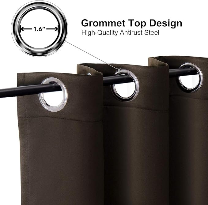Grommet Blackout Curtains for Bedroom and Living Room - 2 Panels Set Thermal Insulated Room Darkening Curtains (Brown, 42W x 63L) - Image 2