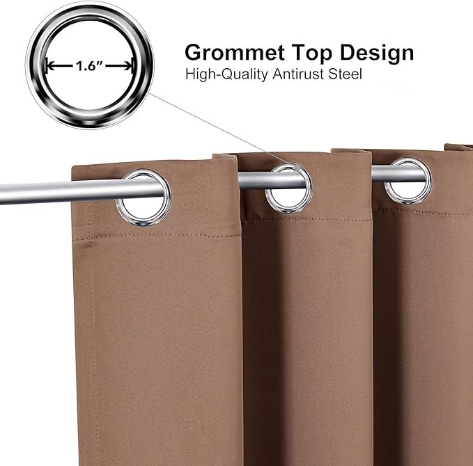 Grommet Room Darkening Curtains for Bedroom and Living Room - 2 Panels Set Thermal Insulated Blackout Curtains (Cappuccino, 42W x 63L) - Image 2