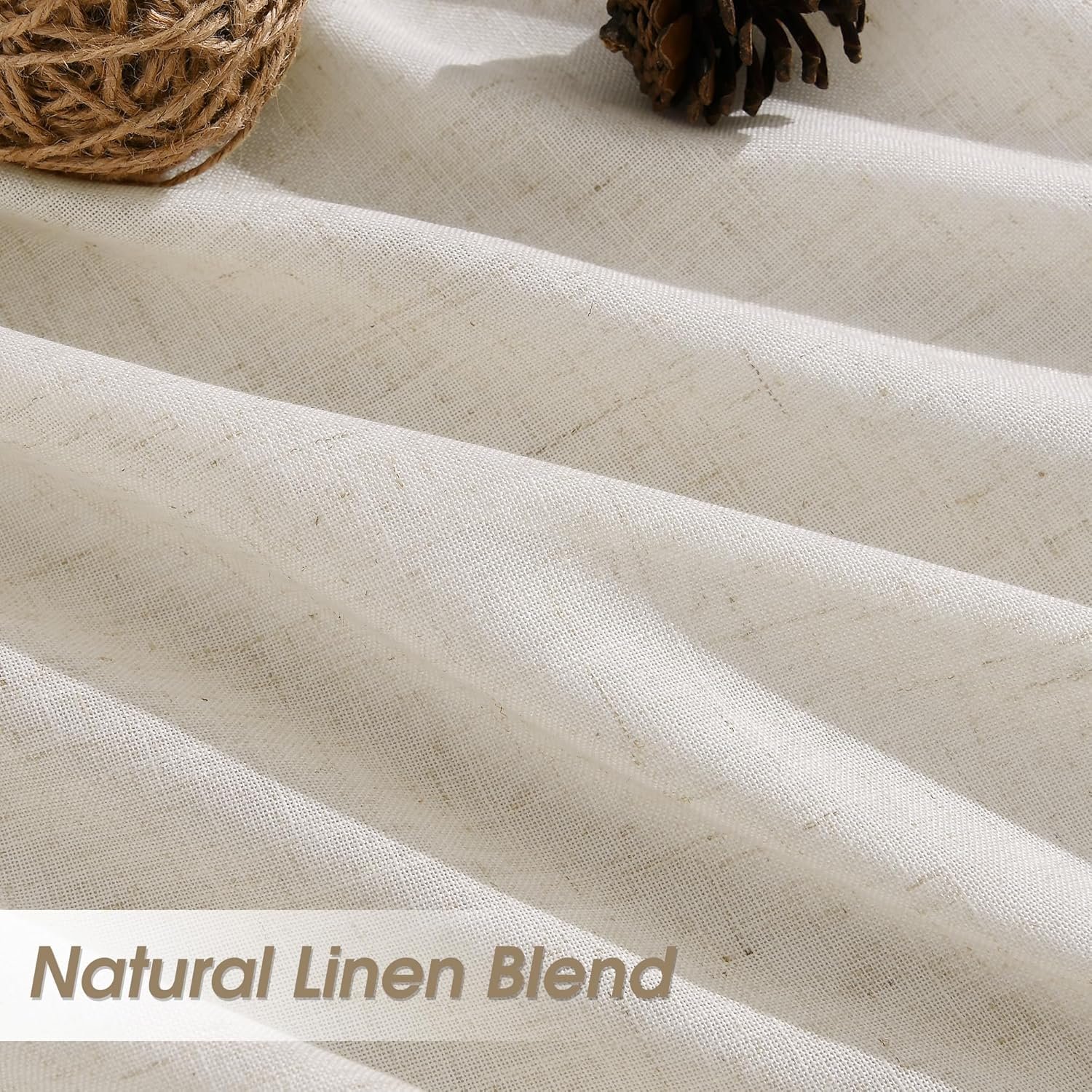 Nanspring Natural Cream Beige Linen Curtains 96 Inches Long for Living Room 2 Panel Back Tab Hook Belt Elegant Farmhouse Soft Linen Draperies Privacy Sheer Curtains for Bedroom Dining Room 52Wx96L - Image 2