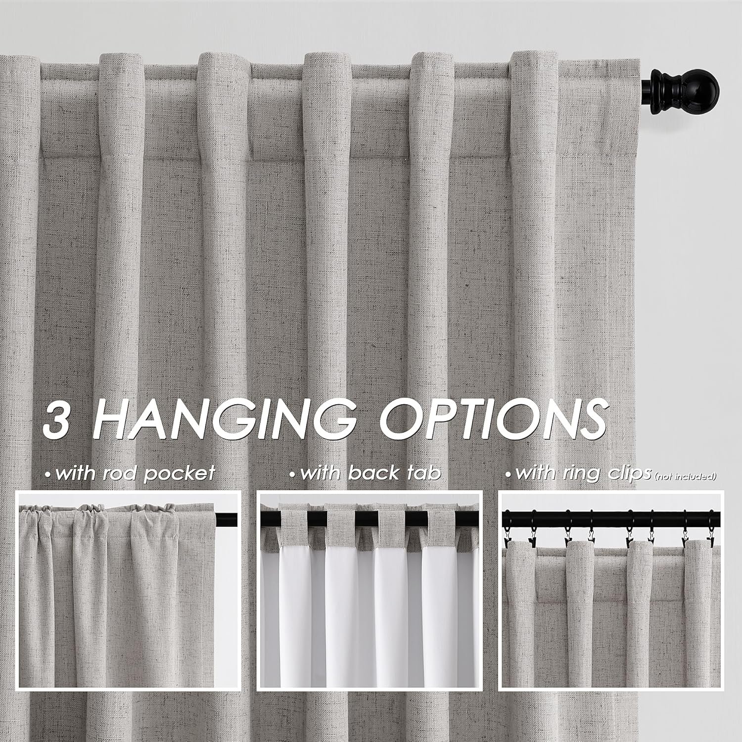 Silver Linen Blackout Curtains for Bedroom Windows Farmhousse Back Tab Rod Pocket Thermal Insulated Curtains 84 Inch Length 2 Panels Set Full Black Out Room Darkening Drapes for Living Room 52X84 - Image 4