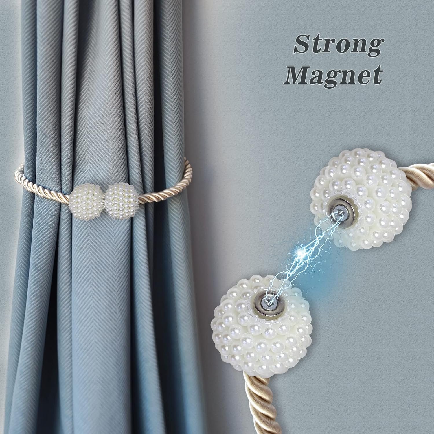Hion Magnetic Curtain Tiebacks Beige 2pcs, Curtain Tiebacks Buckles Holdbacks Holders Hooks Clip for Home Bedroom Office Decorative Curtain - Image 3