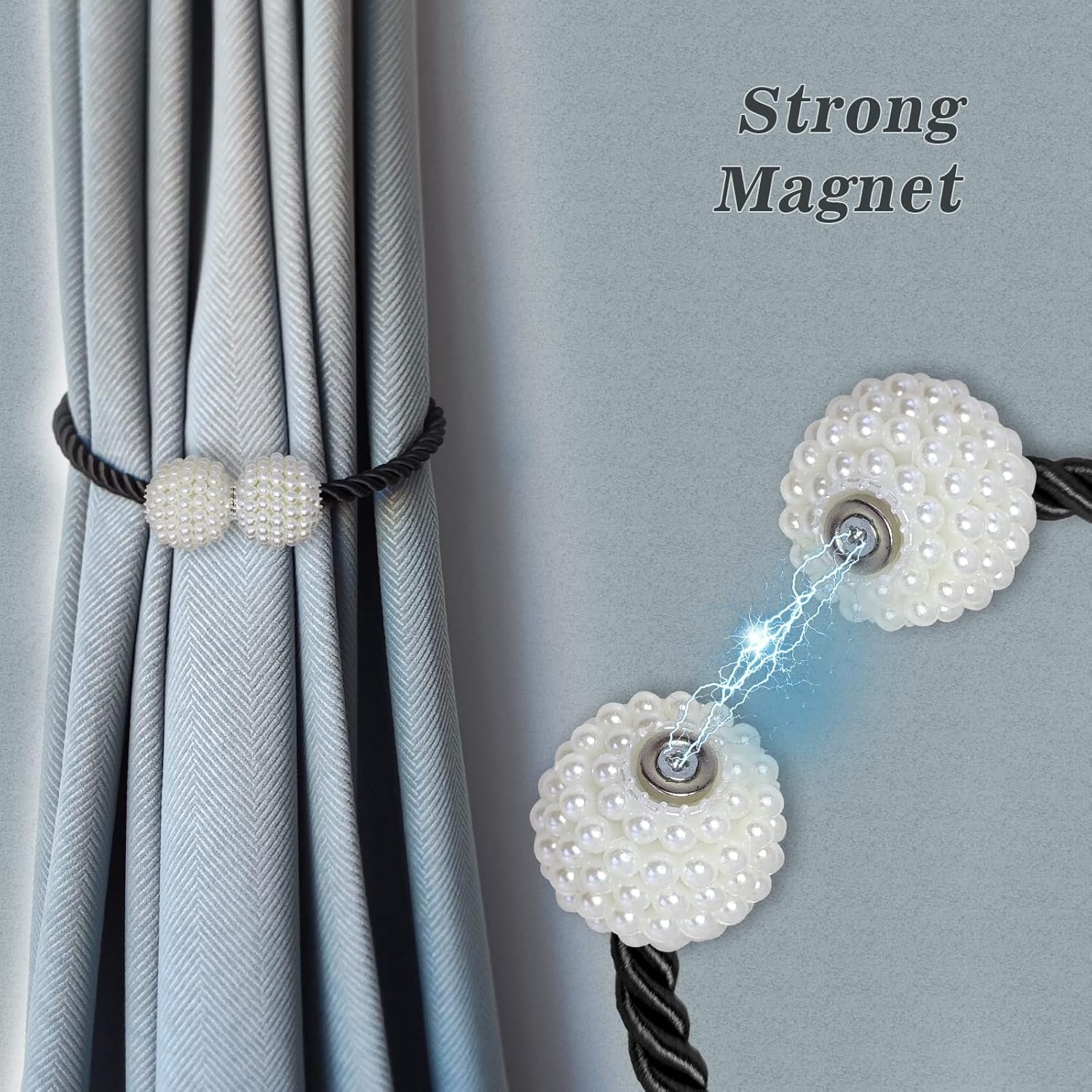 Magnetic Curtain Tiebacks Black 2pcs, Curtain Tiebacks Buckles Holdbacks Holders Hooks Clip for Home Bedroom Office Decorative Curtain - Image 3