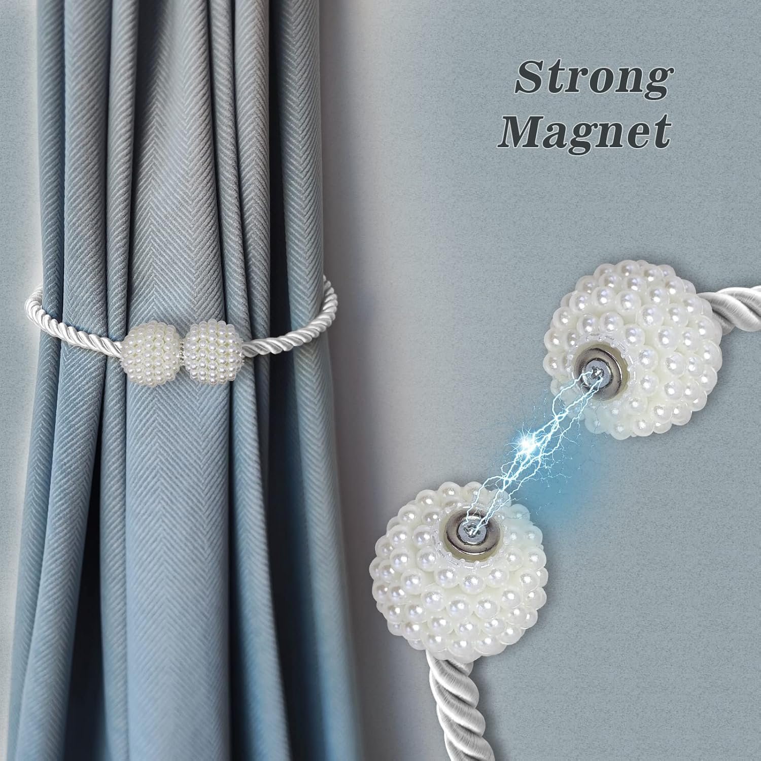 Magnetic Curtain Tiebacks Gray Blue 2pcs, Curtain Tiebacks Buckles Holdbacks Holders Hooks Clip for Home Bedroom Office Decorative Curtain - Image 3