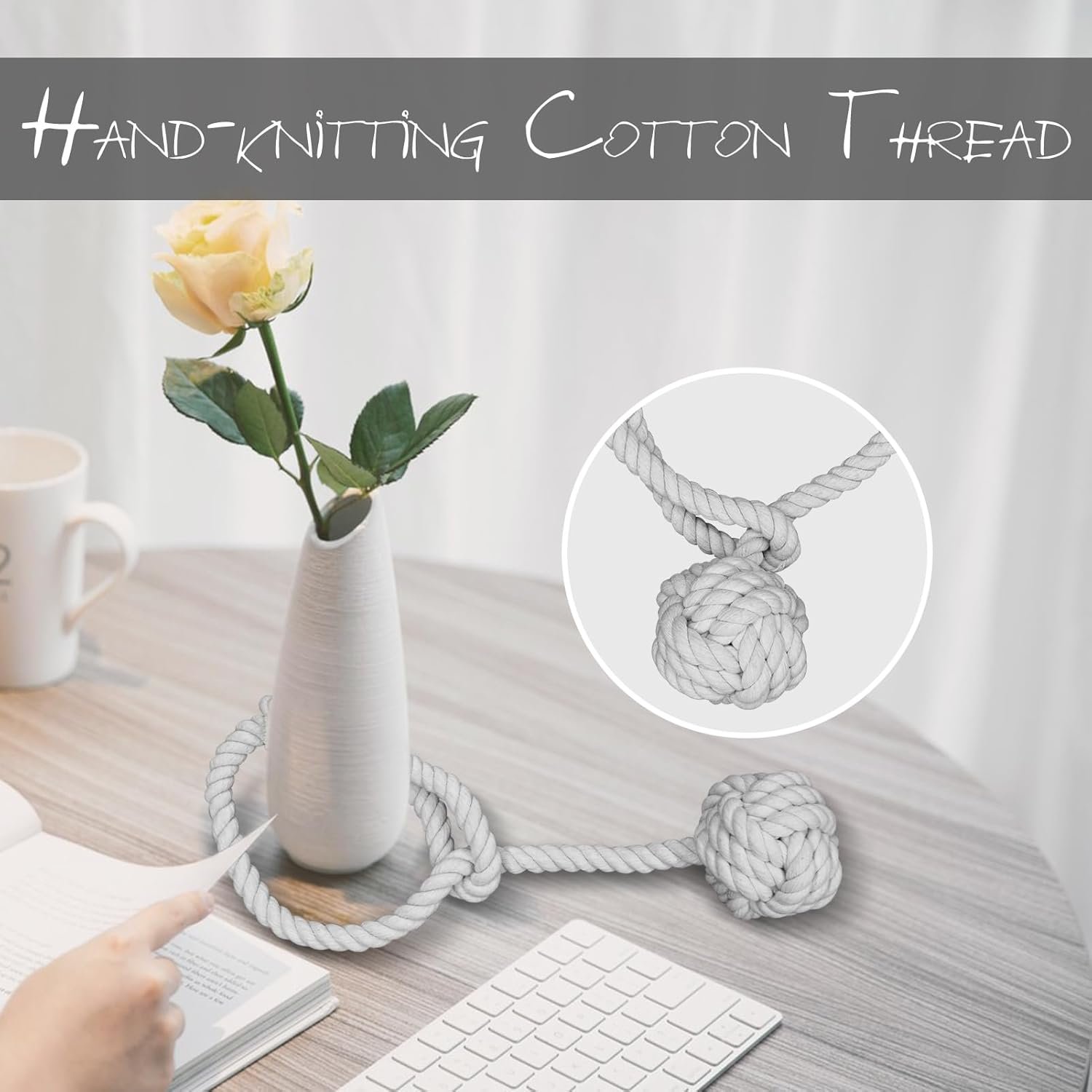 Curtain Tiebacks, 2 Packs Heavy Duty Tiebacks, Indoor/Outdoor Decorative Tie Knot Curtain Holdbacks (Gray) - Image 3